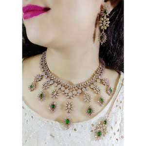Premium Quality Star Cut CZ Necklace <b>Set</b> In Mehendi Polish AD <b>Jewellery</b> Luxury Necklace <b>Set</b> For Party Wear Weddings - Product Image 5