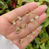 1 paire de clous d'oreille en cuivre plaqué or 18 carats en forme de cœur d'étoile de mer de style marin vintage