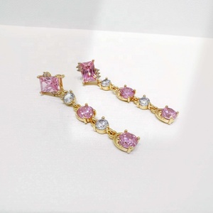custom plata 925 sterling <b>silver</b> pink stone <b>long</b> <b>earring</b> designer luxury women summer elegant big exaggerate zircon <b>earrings</b> - Product Image 3