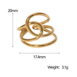 Geometrische 18k vergulde waterdichte <span class=keywords><strong>ring</strong></span> voor dames en heren van roestvrij staal, minimalistisch, meerlaags, verstelbaar, modieus, goedkoop juweel - Product Image 5