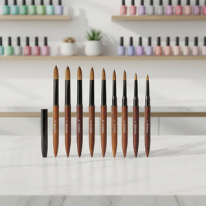 <span class=keywords><strong>Pinceau</strong></span> à ongles en acrylique 100% Kolinsky Yalixin avec manche en bois marron et tête plissée, logo personnalisé pour la <span class=keywords><strong>poudre</strong></span> de cristal et le nail art - Product Image 1