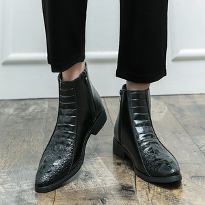 Trendy Square Toe High Heel Ankle <b>Boots</b> for Men <b>Spring</b> & Autumn High Top Metal Toe Zipper Casual Party Short <b>Boots</b> - Product Image 4