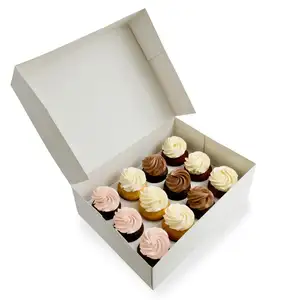 Kotak Hadiah Kue Kering Kue Mangkuk Pai Kerajinan Kraft Putih Coklat Makanan Kue dengan Jendela