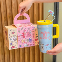 Mug de voyage en céramique à motif de dessin animé mignon pour femmes, grande capacité, avec couvercle et poignée, compatible micro-ondes, résistant aux hautes températures