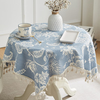 Nouveau design moderne bleu PET coton tissé plante fleurs plaine teint anti-poussière ménage salle à manger petite nappe de thé Textiles de maison
