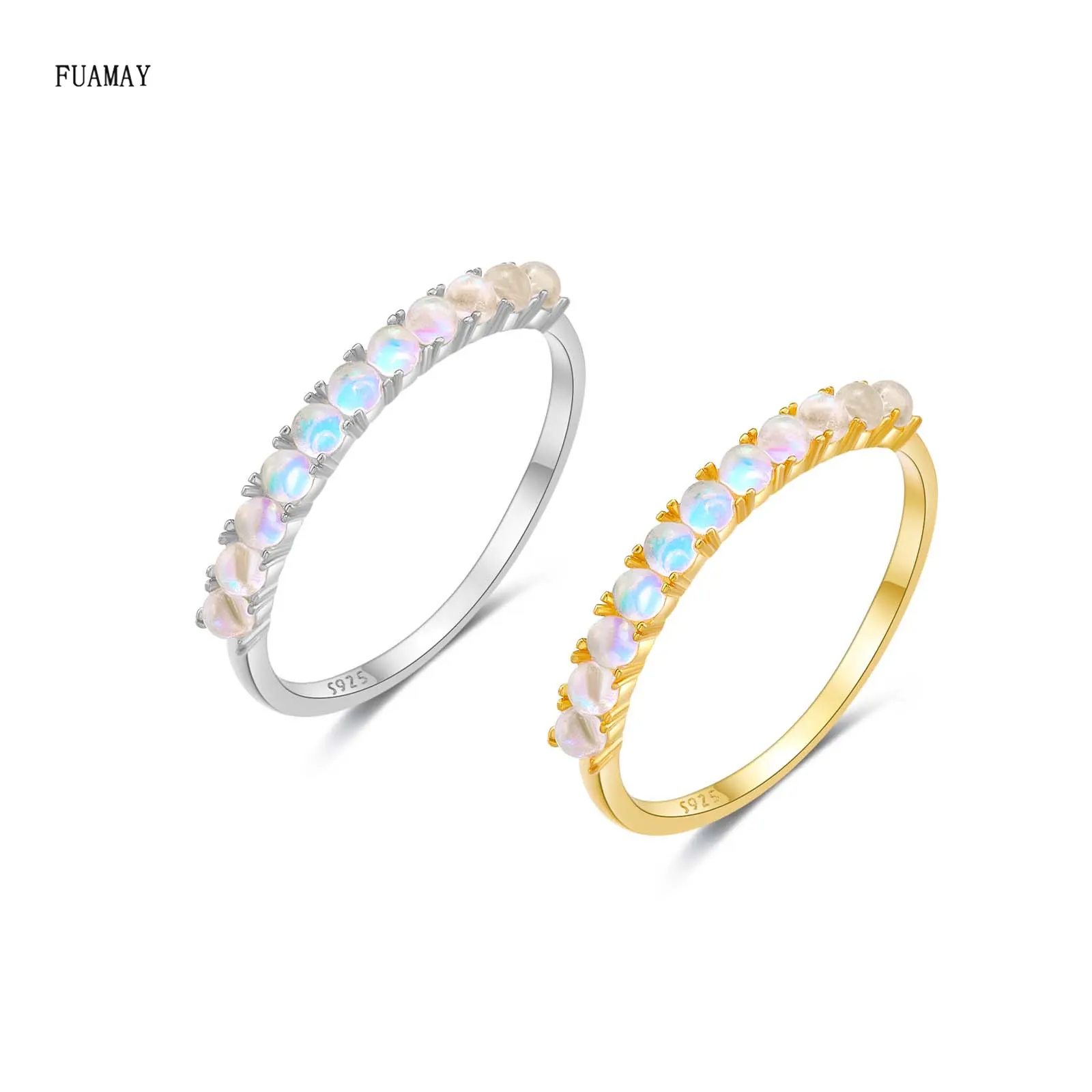 FUAMAY Fashion Dainty 925 Sterling Silver Gemstone Ring Anillos Para Mujer Moonstone Ring