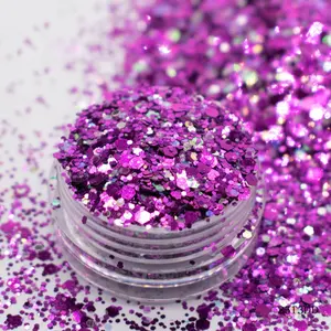 Glitter China Factory Wholesale Bulk Clear Acrylic Nail Powder Mixed Hexagonal Nail Sequins Handwork Decoration Glitter