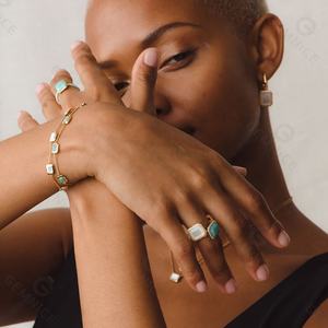 <span class=keywords><strong>Bracciale</strong></span> Tennis Gemnel Fatto a Mano in Argento 925 Placcato Oro con Pietre Preziose, Amazonite Taglio Baguette - Product Image 5