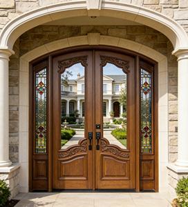 Puerta de Entrada de Madera Sólida de Lujo Personalizada con Vidrio Decorativo Teñido, Puerta Exterior de Alta Seguridad - Product Image 3