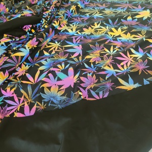 Cây Gai Dầu Thoáng Khí Lá Mô Hình In Ấn Cầu Vồng Phản Xạ Màu Đen Polyester Vải Phản Quang Phong Cách Hiệu Suất Trang Phục Vải Dệt - Product Image 4