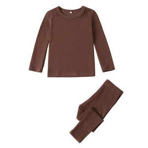 Pijamas para Niños OEM y ODM, Conjuntos de Pijamas de Algodón Acordonado de Color Liso para Niños y Niñas, Ropa de Dormir de Manga Larga - Product Image 3