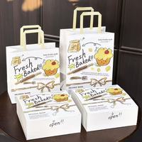 Boîte de boulangerie personnalisée avec impression de dessins animés, boîte d'emballage pour croissants et scones à 4 compartiments avec sac cadeau en papier assorti, boîte personnalisée