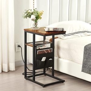 Country Style Retro <b>C</b> <b>Shape</b> Side <b>Table</b> With Usb Charging Storage Bag Coffee <b>Table</b> - Product Image 1