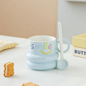 Taza con diseño de cara sonriente y cuchara, de cerámica, de alta calidad, para niñas, para agua, leche, <span class=keywords><strong>desayuno</strong></span>, café, para estudiantes. - Product Image 6