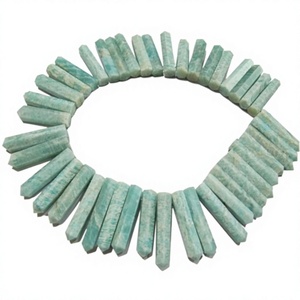 Cuentas facetadas de amazonita verde natural genuina en forma de lápiz puntiagudo de 1 pulgada de largo, se venden por hebra de 13 pulgadas, EMINENT JEWEL - Product Image 1