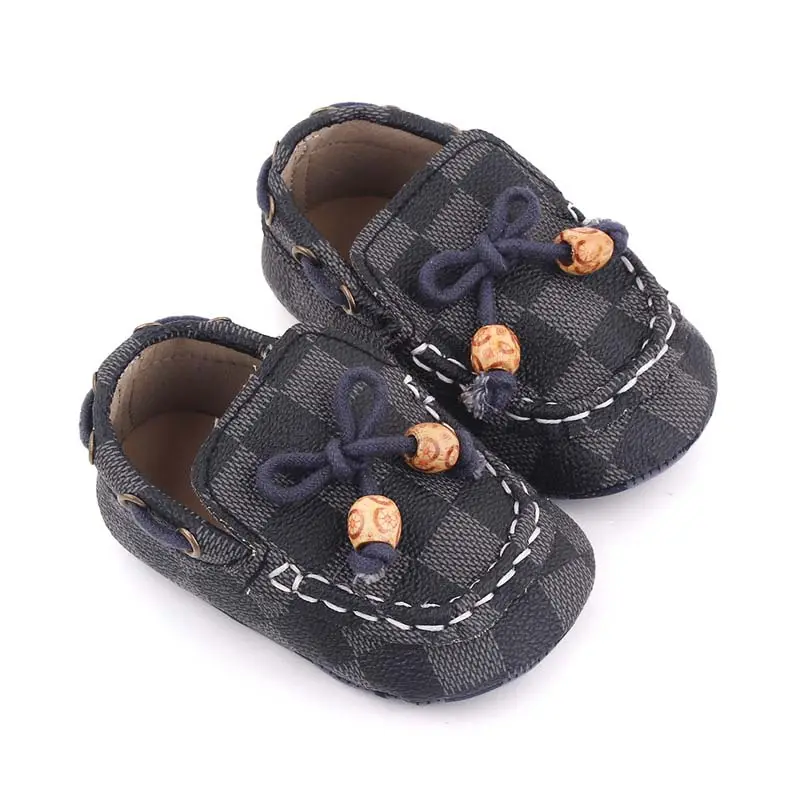 2024 Nieuwe Klassieke Vintage Geruite Peuterschoenen Met Strik Antislip Babyschoenen Met Zachte Zolen BGTK-034