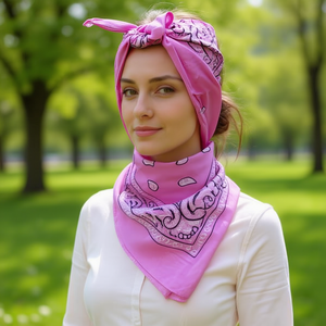 Pañuelo Cuadrado Angelina Rosa Paisley 54x54cm de Algodón, Accesorio de Moda para Mujer - Product Image 2