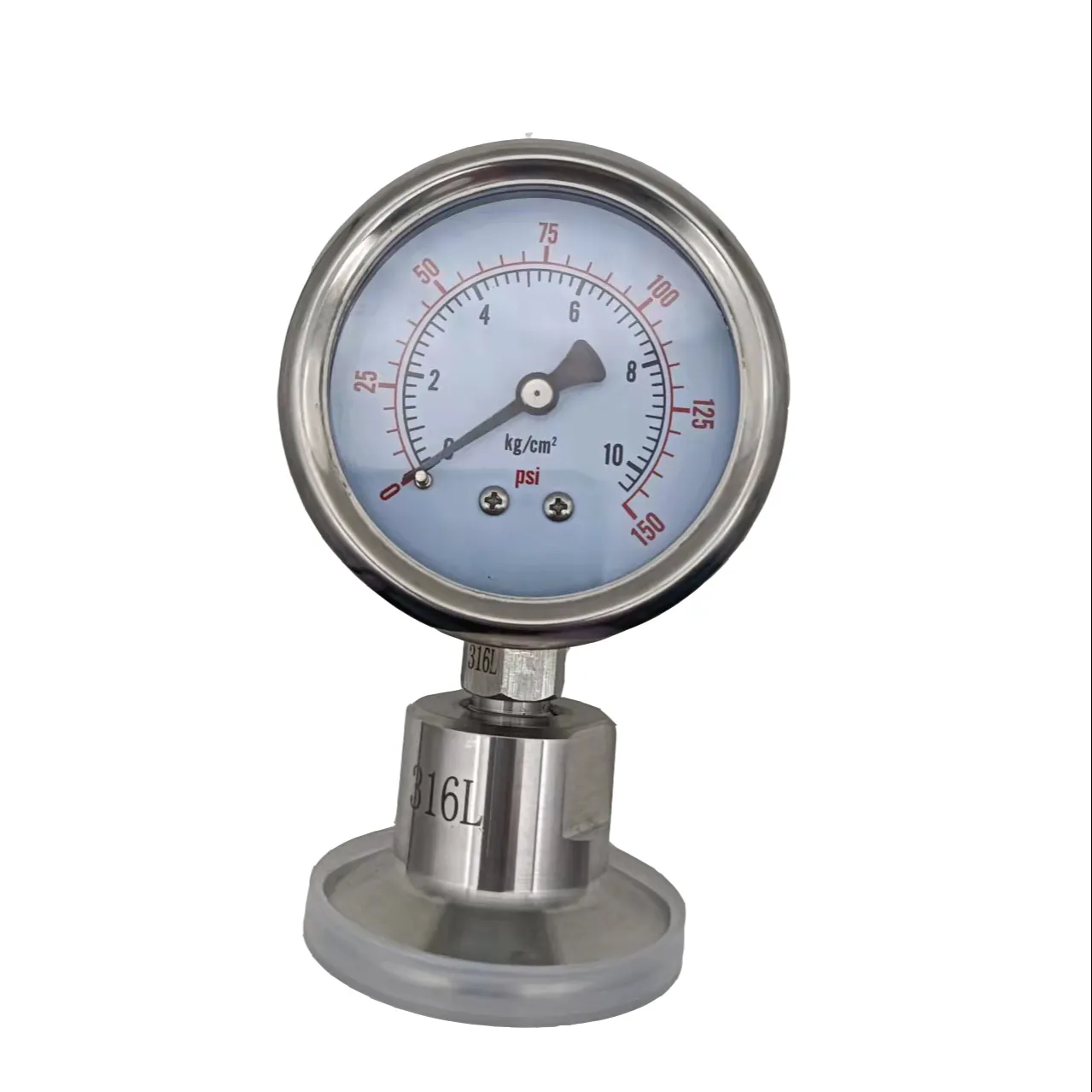 Ss304 manômetro de aço inoxidável enchido, medidor de pressão com três braçadeiras