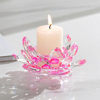 HBL Vente en gros de figurines de fleurs de lotus en verre de cristal Artisanat Ornements Bougeoir en verre en forme de fleur en cristal