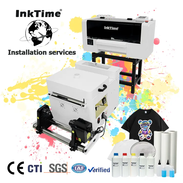 Inktime Nieuw Ontwerp Groothandel 33Cm A3 2 Print Head Kledingstuk Printer Dft Printer Flatbed Printers Voor Kleding