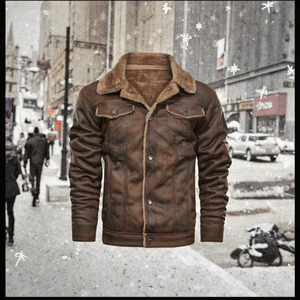 Chaqueta de Cuero Vintage con Forro de Piel Sintética para Hombre, Chaqueta Casual con Cierre - Product Image 3