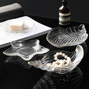2021High Quality Nordic Creative Gold <strong>Rim</strong> Star Shell Tray Decoration Clear <strong>Small</strong> Glass Jewelry Plate - Product Image 1