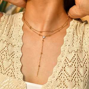 New Fashion Multilayer Stacked Collar bone Halskette Runde Perle Lange Fransen Gold Y Kette Damen Halsketten - Product Image 4
