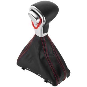Housse de pommeau de levier de vitesse en cuir pour Audi A4 A6, transmission automatique, noir avec surpiqûres rouges, style classique - Product Image 4