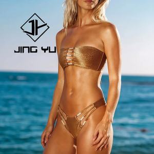 2025 New Beachwear <b>Metal</b> logo Hollow Shiny Swimsuit Suit Custom Recycled Nylon Swimsuit - Product Image 4