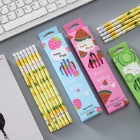 Coffret de 12 crayons de couleur créatifs à motif de fruits, crayons HB, gommes, couleurs rose/bleu/vert, corps en papier, cadeau pour enfants