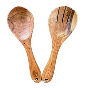 Natural <b>Wood</b> Cooking <b>Spoon</b> <b>Set</b> of 2 Reusable Kitchen Utensils for Stirring Mixing Serving Food Preparation - Product Image 2