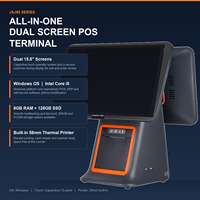 Terminal POS Layar Ganda 15.6 Sentuh Kapasitif Mesin Kasir Windows I5 8GB Sistem Printer Thermal 58mm Terintegrasi Hitam
