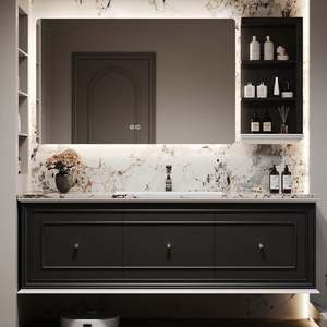 Meuble-lavabo mural flottant moderne avec design à rayures en bois et rangement spacieux pour la maison ou l'hôtel - Product Image 6