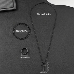 Hip Hop 18K Plaqué Or En Acier Inoxydable Croix Pendentif Collier De Mode Hommes Croix Pendentif Collier Bracelet Anneau Ensemble De Bijoux - Product Image 6
