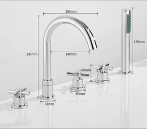 <span class=keywords><strong>Robinet</strong></span> de baignoire moderne en laiton à 5 trous pour montage sur pont, avec douchette à main, mitigeur 3 poignées à débit élevé, cartouche céramique, pour salle de bain - Product Image 2