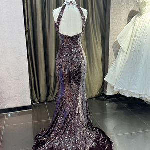 Abito da Sera a Sirena con Scollo a V e Spalle Scoperte, Motivo con Paillettes, Colore <span class=keywords><strong>Viola</strong></span>, Modello 1187 - Product Image 5