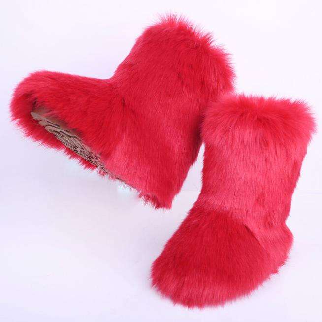 red fuzzy boots