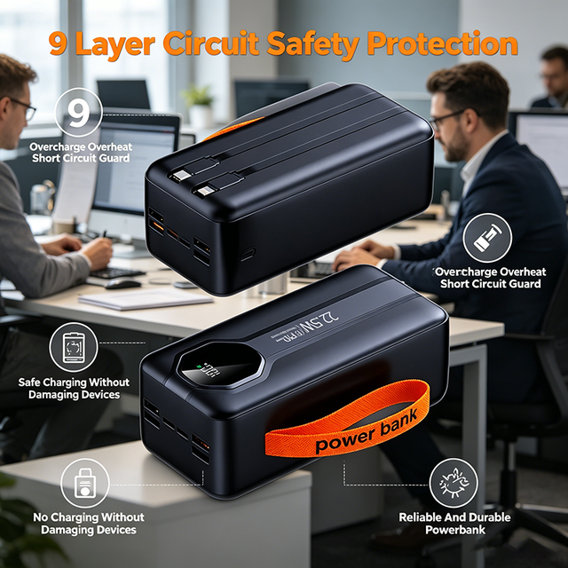 22.5W PD Fast Charge Power Bank With 2 Built in Cables 8 Output Ports Digital LED Display 9 Layer Safety Protection Portable