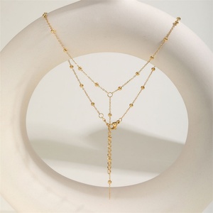 Trendy Stainless Steel Double-layer Tassel Y Shape Summer Beach Style Exquisite Bead Link Chain 18K Gold Plated <b>Necklace</b> - Product Image 2