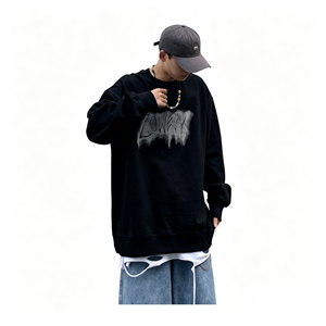 Felpa Vintage Bianca e Nera con Collo Rotondo, Vestibilità Ampia <span class=keywords><strong>Senza</strong></span> <span class=keywords><strong>Cappuccio</strong></span>, Pullover Autunno Inverno, <span class=keywords><strong>Felpe</strong></span> e Maglioni da Uomo - Product Image 2