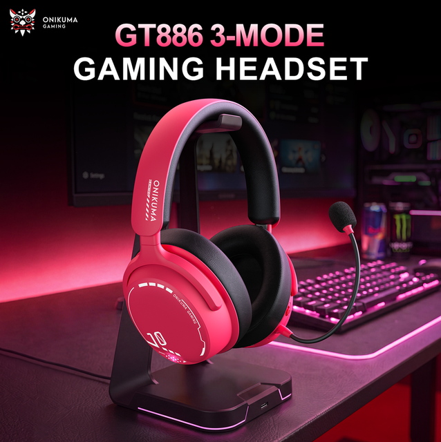 Onikuma GT886 Wireless Gaming Headset 7.1 Surround Sound 1000mAh Battery Over Ear Gamer Headphones with Mic for PC PS4 Switch