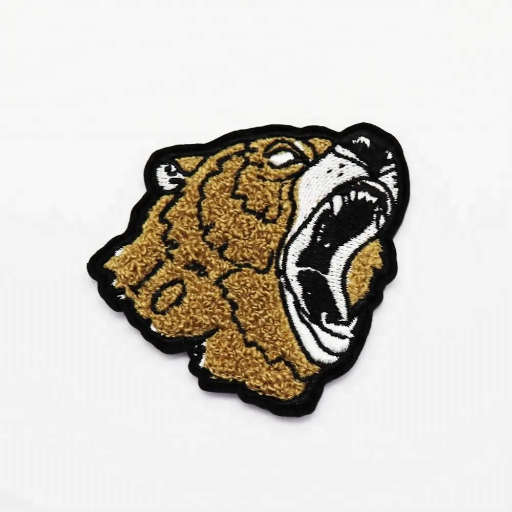 Benutzer definierte Chenille Patch On Mit Tiger Logo Stickerei Patch Benutzer definierte Stickerei