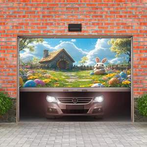 Funda para puerta de garaje de Pascua, pancarta para puerta de garaje de Pascua, decoraciones de puerta de garaje para exteriores con conejitos y <span class=keywords><strong>huevos</strong></span> de primavera, fondo de conejo y flores - Product Image 4