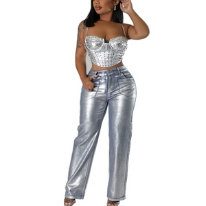 Jeans en denim de taille haute pour femmes, de haute qualité, coupe droite et décontractée, solide délavé léger pour maman - Product Image 4