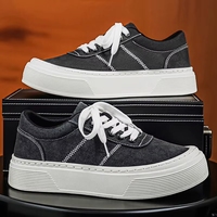 Chaussures décontractées pour hommes en toile noire à plateforme, antidérapantes, à semelle épaisse, à lacets, confortables pour un usage quotidien