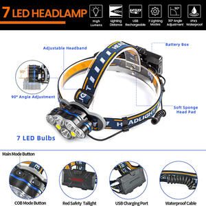 <span class=keywords><strong>Linterna</strong></span> Frontal LED <span class=keywords><strong>de</strong></span> 7 Leds Más Vendida, <span class=keywords><strong>Linterna</strong></span> Frontal Brillante para Exteriores T6, Alimentada por Batería 18650, Recargable, 8 Modos - Product Image 5
