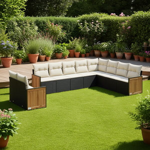 Conjunto de sofás modulares para jardín, ratán negro PE, 10 piezas, muebles de exterior, diseño contemporáneo, cojines de espuma de alta densidad - Product Image 2