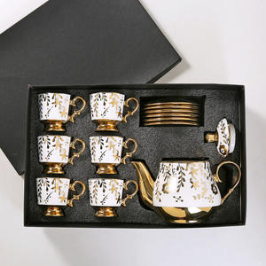 Ensemble de café et de thé en céramique écologique classique doré arabe avec tasses en porcelaine, soucoupe, théière 110 ml, boîte cadeau 13 pièces - Product Image 2