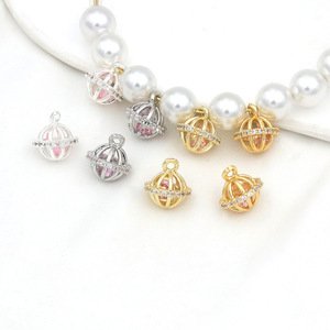 Color-preserving hollowed-out 18k gold and <b>copper</b> <b>lantern</b> bell with zircon pendant, beaded pendant, DIY bracelet/necklace D178 - Product Image 3