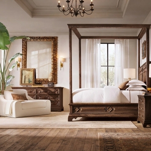 Letto a baldacchino <span class=keywords><strong>Oliviero</strong></span> di lusso in legno massello, letto matrimoniale/king size per hotel e ville, personalizzabile, all'ingrosso - Product Image 4